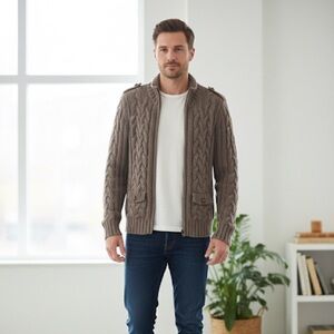 Men's Cable Knit Sweater - Gray